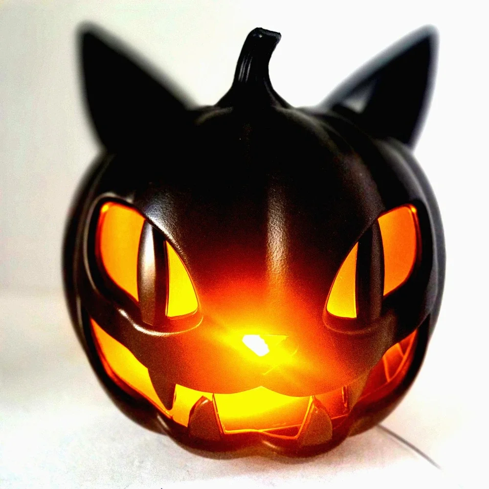 Unbranded Black Cat Pumpkin Halloween Decor 8in Black New LED Jack O Lantern